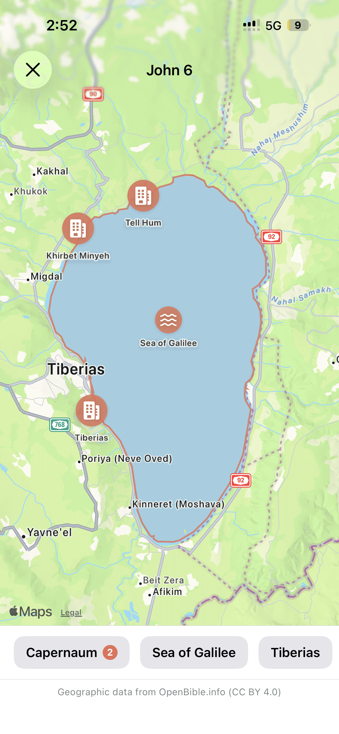 Glow Bible maps screen