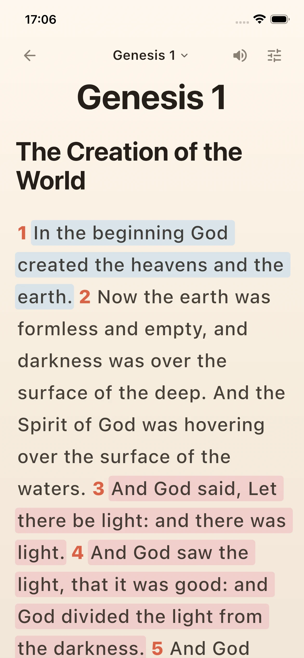 Glow Bible reader in light mode